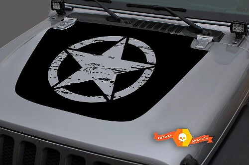 Adesivo in Vinile con Stella Militare Distressed per Cofano Jeep Wrangler & Gladiator