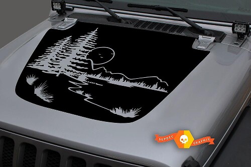 Adesivo in Vinile Luna sulle Montagne della Foresta per Jeep Wrangler e Gladiator