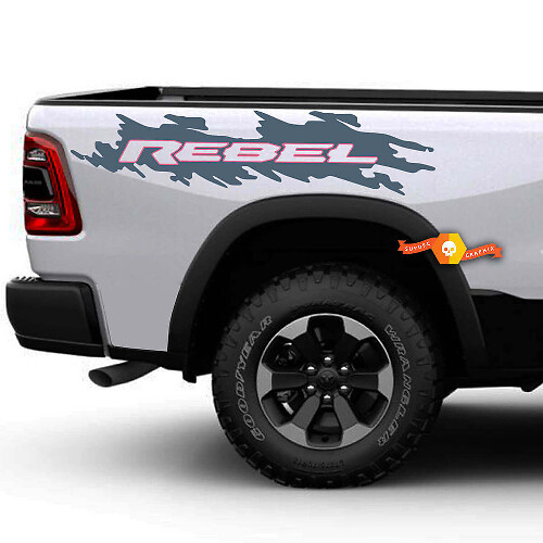 Coppia di adesivi in vinile stile Rebel Splash per fiancate letto camion Dodge Ram