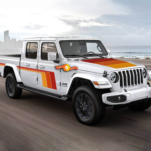 Kit di Adesivi in Vinile a Strisce Laterali e Cofano Stile Retrò per Jeep Gladiator