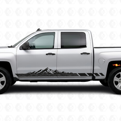 Strisce in Vinile con Motivo Montagna Topografica per Portiera e Minigonne per Chevrolet Silverado 1500 K2XX 2014-2019
