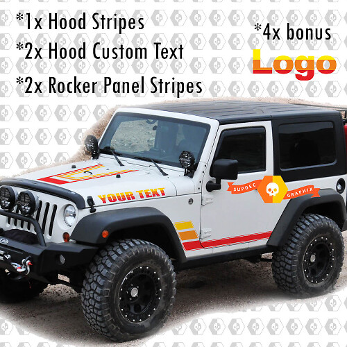 Adesivi in Vinile Vintage per Cofano e Strisce Laterali per Jeep Wrangler Rubicon Renegade JK