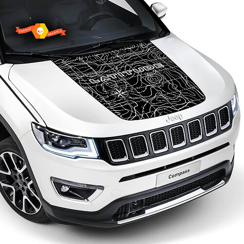 Adesivo in vinile per cofano con mappa topografica latitudine per Jeep Compass 2017-2020