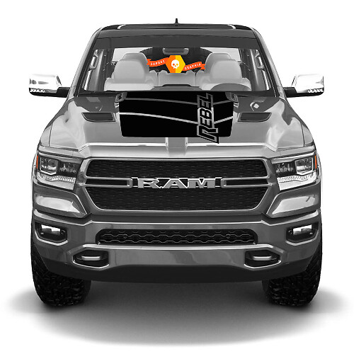 Adesivo in Vinile con Scritta Rebel e Strisce Cofano per Dodge Ram Rebel