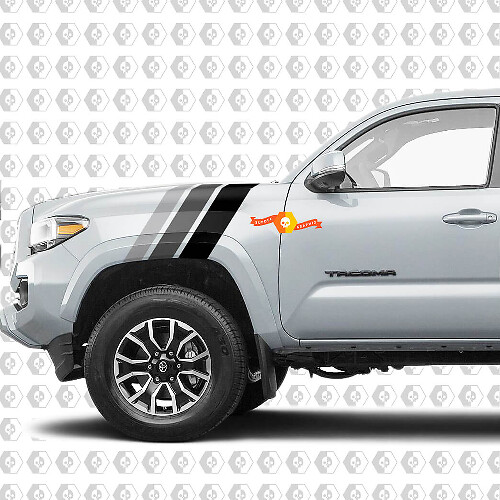 Adesivi in vinile a strisce frontalmente monocromatici retrò per parafango e cofano Toyota Tacoma 2016-2020