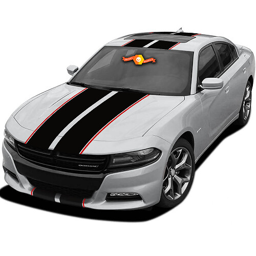 Set di Adesivi in Vinile Twin Rally Over the Car Stripes per Dodge Charger