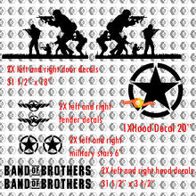 Kit Adesivi in Vinile Stile Militare Band of Brothers per Cappuccio e Laterali Jeep Wrangler_2