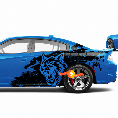 Custom Cat Head Distressed Grunge Pair Fiancata Parafango posteriore Adesivo in vinile per Dodge Challenger Hellcat