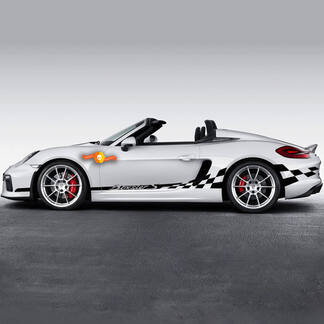 Decalcomania grafica a strisce laterali con bandiera a scacchi Porsche per Boxster S o qualsiasi Porsche
