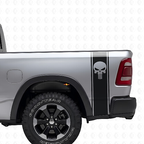 Kit di Adesivi in Vinile con Strisce Laterali Punisher Skull per Dodge Ram