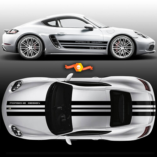 One Color Sport Cup Edition 1 Decalieri grafici Kit Kit Stripe da corsa sopra il tetto superiore Porsche e strisce da corsa per Carrera o qualsiasi Porsche
