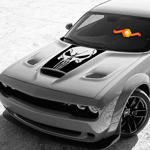 Adesivo in Vinile con Grafica Teschio Punisher per Cofano Dodge Challenger GT