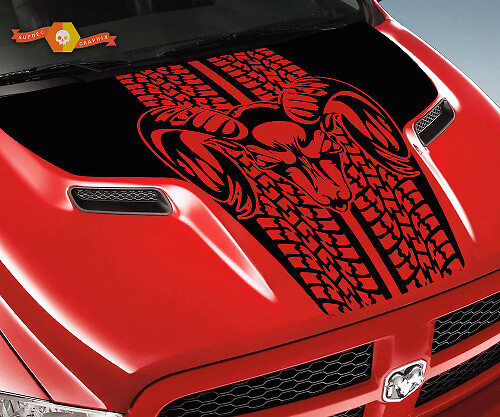 Adesivo in Vinile con Logo Teschio Hood Rebel con Impronte di Pneumatici per Camion Dodge Ram