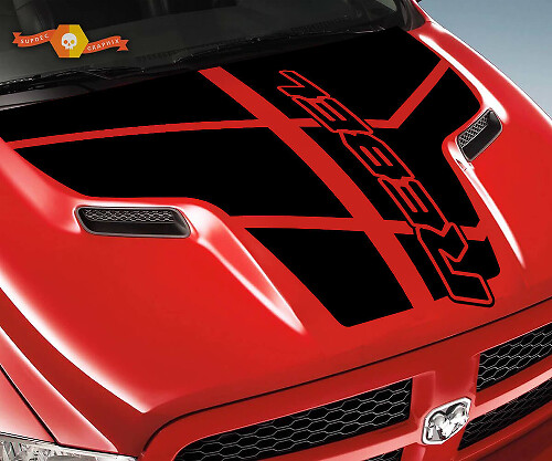 Adesivo in Vinile con Logo Rebel Hood e Impronte di Pneumatici per Camion Dodge Ram