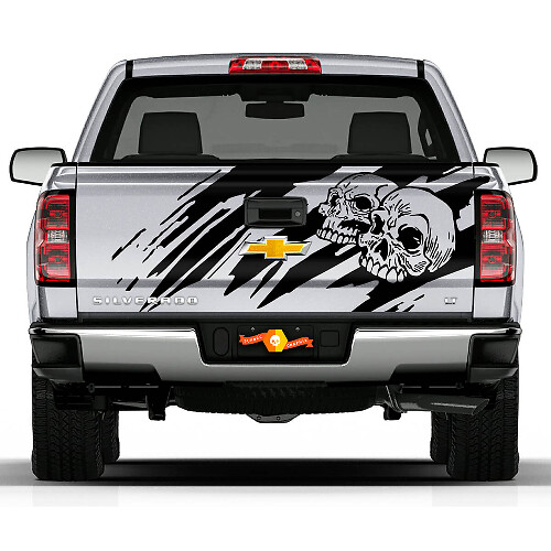 Adesivo in vinile per portellone con design teschio usurato per Chevrolet Silverado
