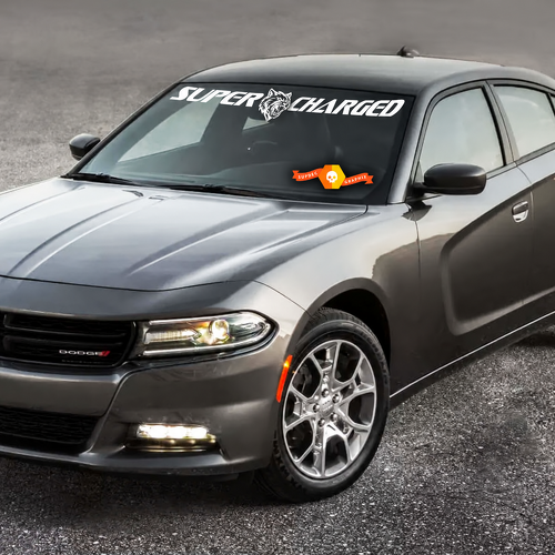 Supercharged Cat Head Banner Parabrezza Adesivo in vinile per Dodge Charger 2011-2016