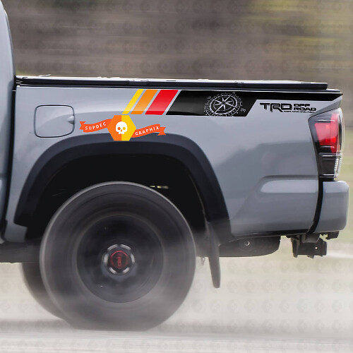 Coppia TRD Sport PRO Off Road Vintage Colors Compass stripes per Tacoma Adesivi laterali in vinile Decal adatta per Toyota Tacoma 2005-2020
