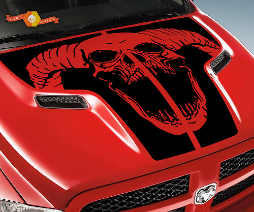 Adesivo in Vinile con Grafica Teschio di Montone per Cofano Dodge Ram 1500 2500 2010-2018