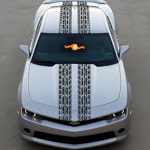 Strisce Doppie Tracce Pneumatici Adesivo in Vinile per Cofano Tetto Bagagliaio per Chevy Dodge Mustang
