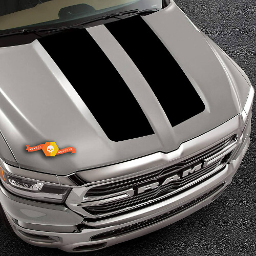 Kit di Adesivi in Vinile con Doppie Strisce Nere Opache per Cofano per Dodge Ram 1500 2019-2020