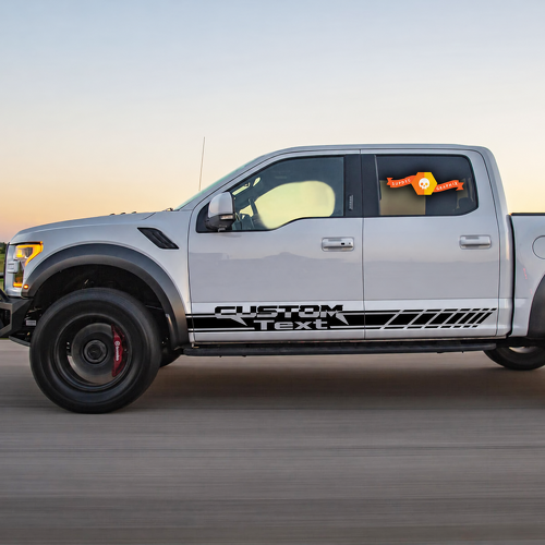 CUSTOM Text Strobe Side Stripe Pair Fiancata Adesivo in vinile per Ford F-150 Raptor