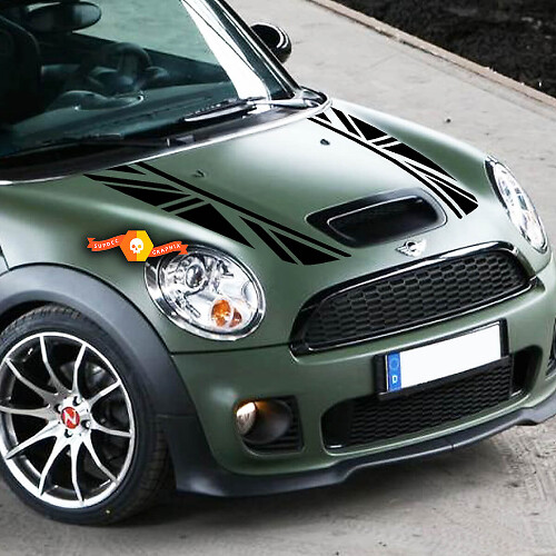 Decalcomanie in vinile a strisce sulla cappotta con bandiera britannica per MINI Cooper S