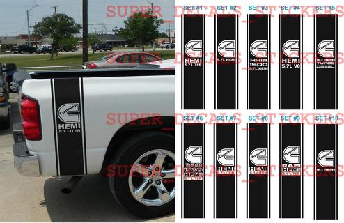 Dodge Ram 1500 Cummins HEMI 5.7 6.1 L Liter Truck ENORME 2 BEDSTRIPE STRIPE KIT Vinyl Decal Sticker 1 di 10 set